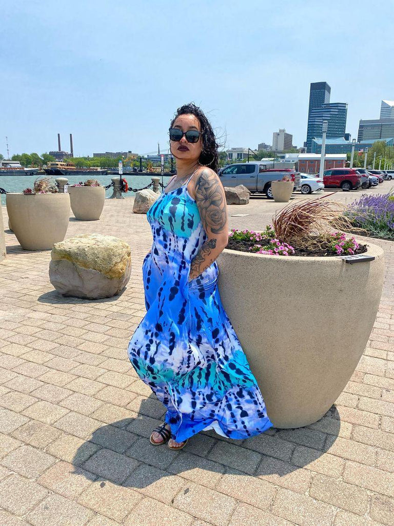 BMC Blue Tie Dye Maxi-Dress with Pockets - Black Mentality Clothing