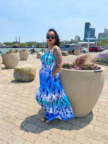 BMC Blue Tie Dye Maxi-Dress with Pockets - Black Mentality Clothing