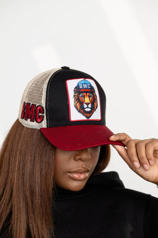 Burgundy & Black "Lion Hearted" Trucker Hat - Black Mentality Clothing