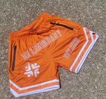 Load image into Gallery viewer, BMC Orange &quot;Be Legendary&quot; Mesh Shorts - Black Mentality Clothing
