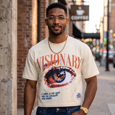 BMC Cream & Orange Visionary Tee - Black Mentality Clothing