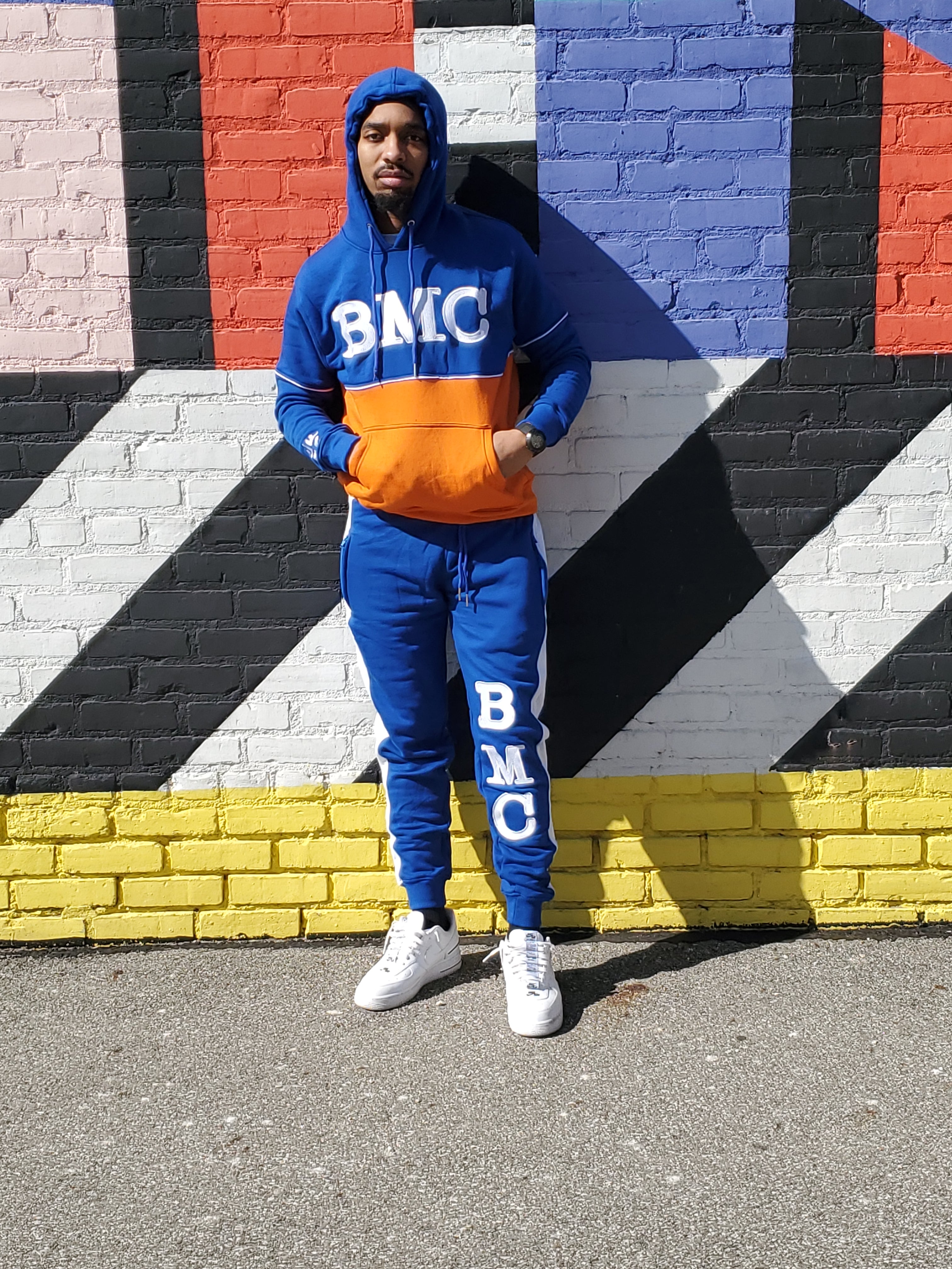 2 Piece Pullover Jogging Suit Blue/Orange - Black Mentality Clothing