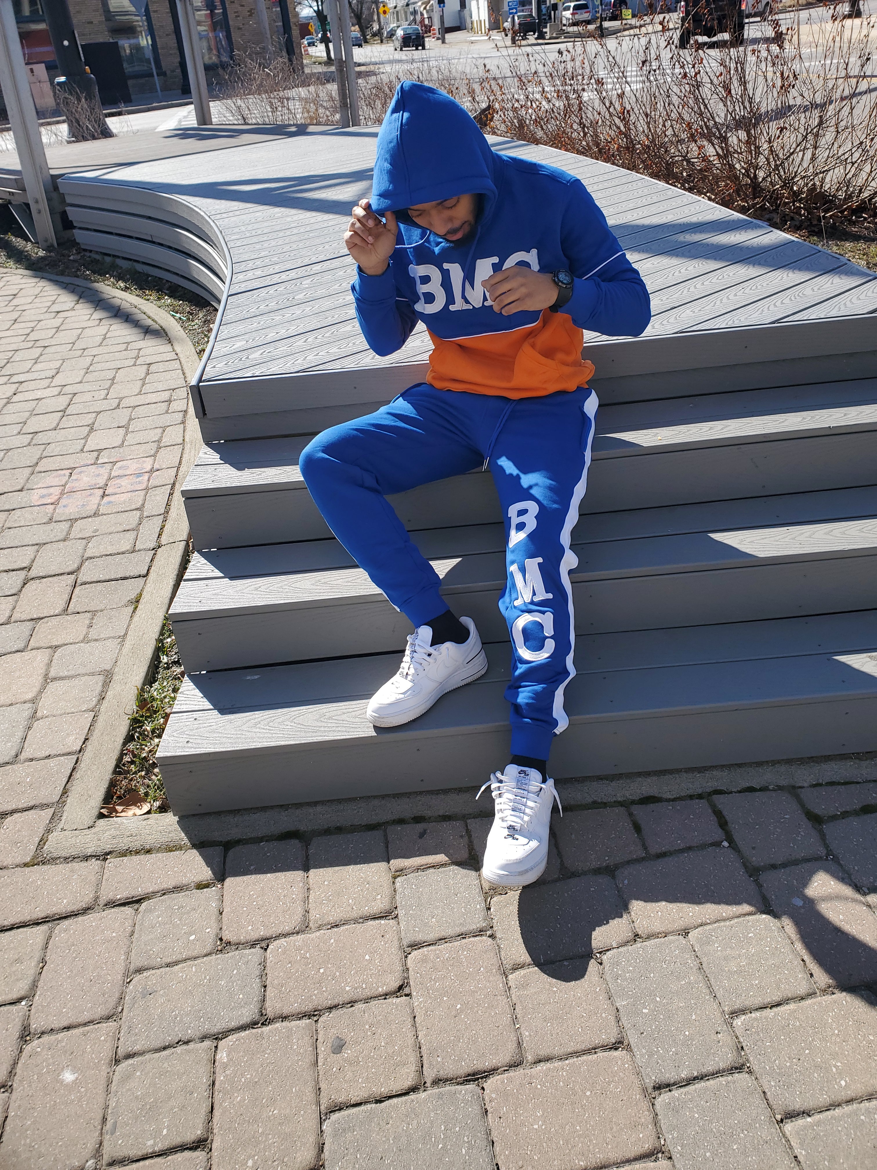 2 Piece Pullover Jogging Suit Blue/Orange - Black Mentality Clothing