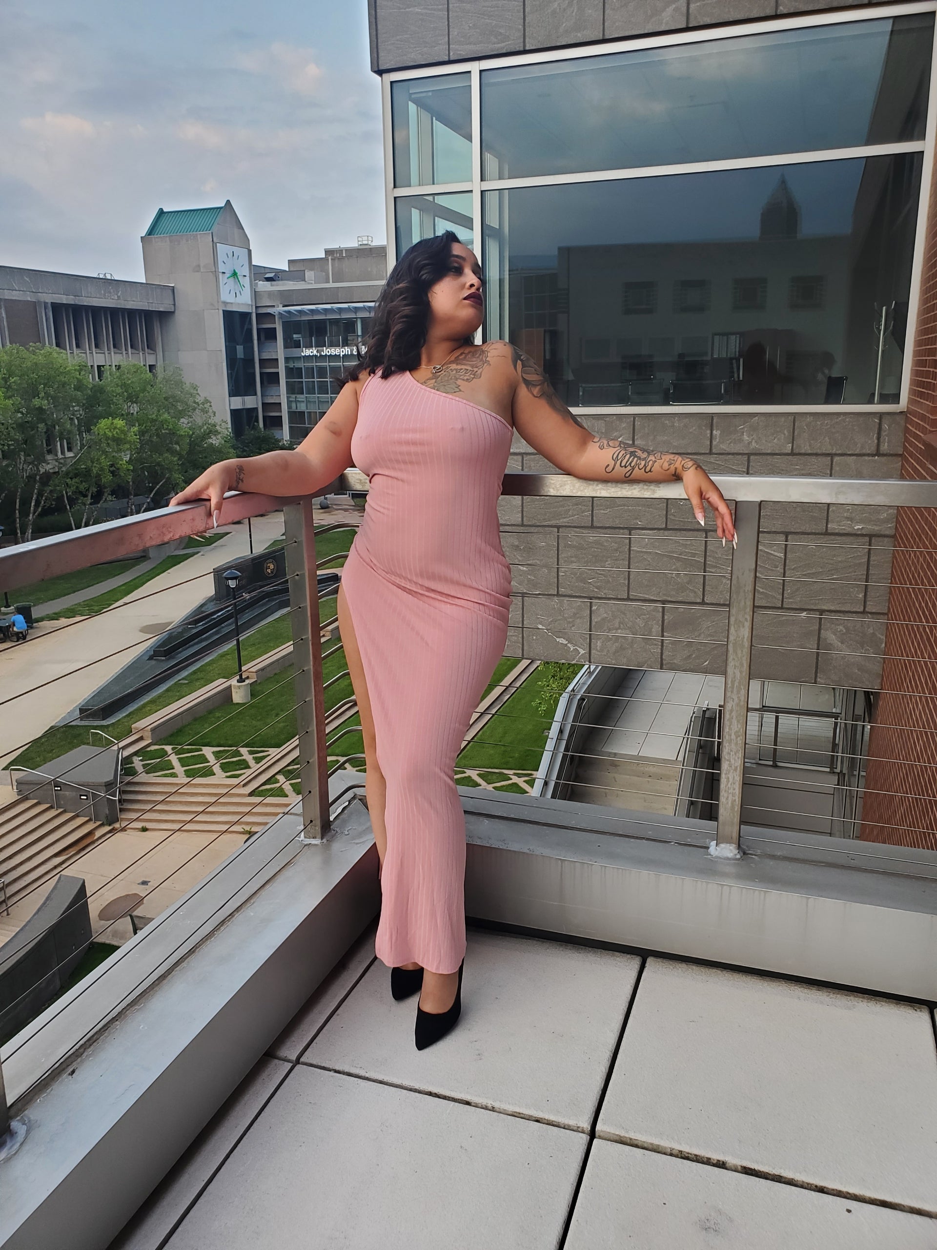 Pink One Shoulder Maxi Dress - Black Mentality Clothing